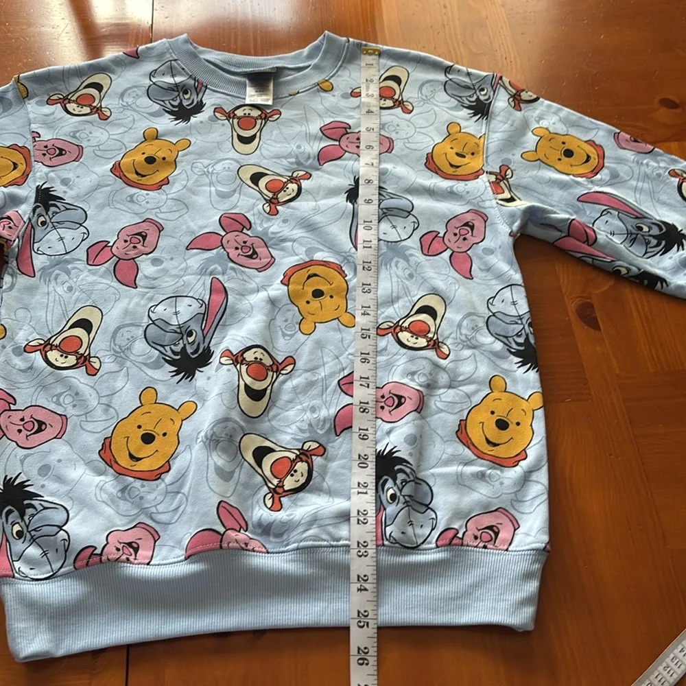NWOT Disney Winnie the Pooh & Friends Allover Graphic Sweatshirt Light Blue XS - Picture 12 of 15